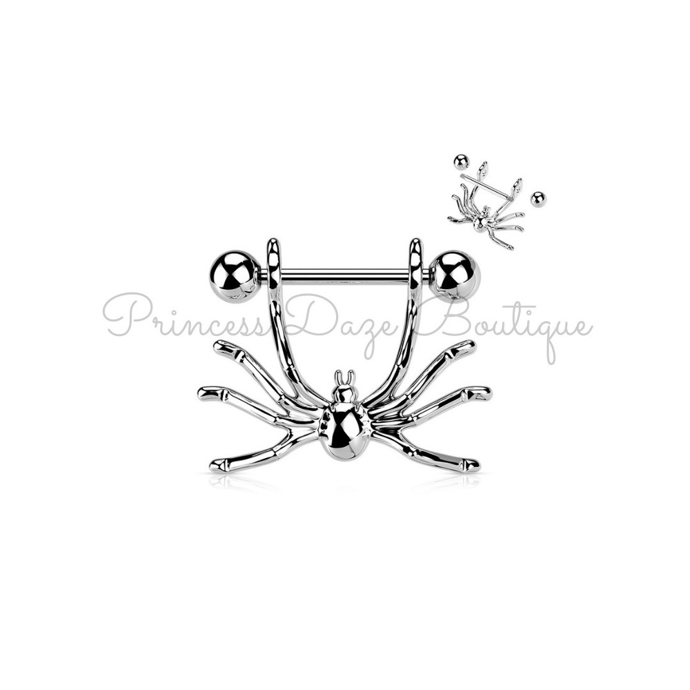 Silver‎ Spider Nipple Ring Barbell Set Steel Body Jewelry